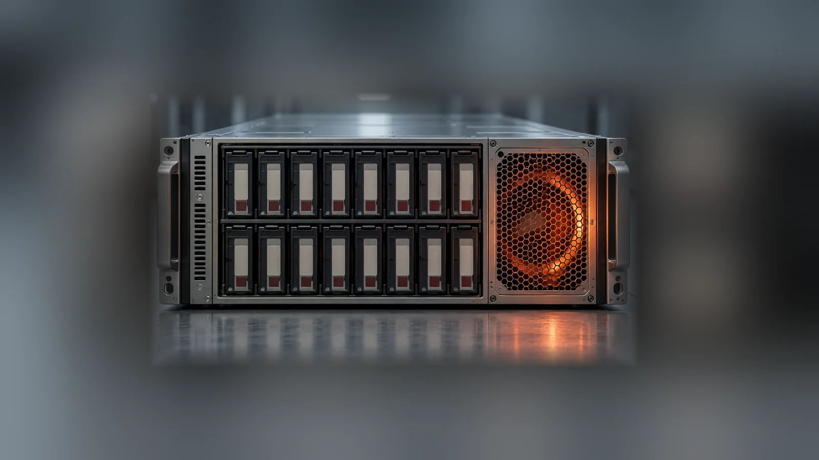 Illustration of a backup server with tape bays and an unusually hot processor vent, representing unauthorized mining on a backup host.