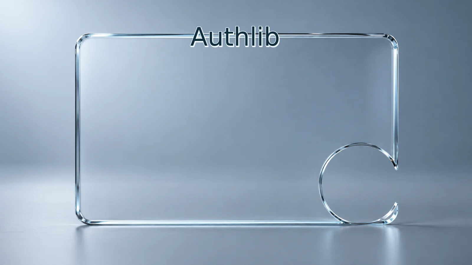 A glass authentication token with an empty signature recess, against a pale blue-gray background.