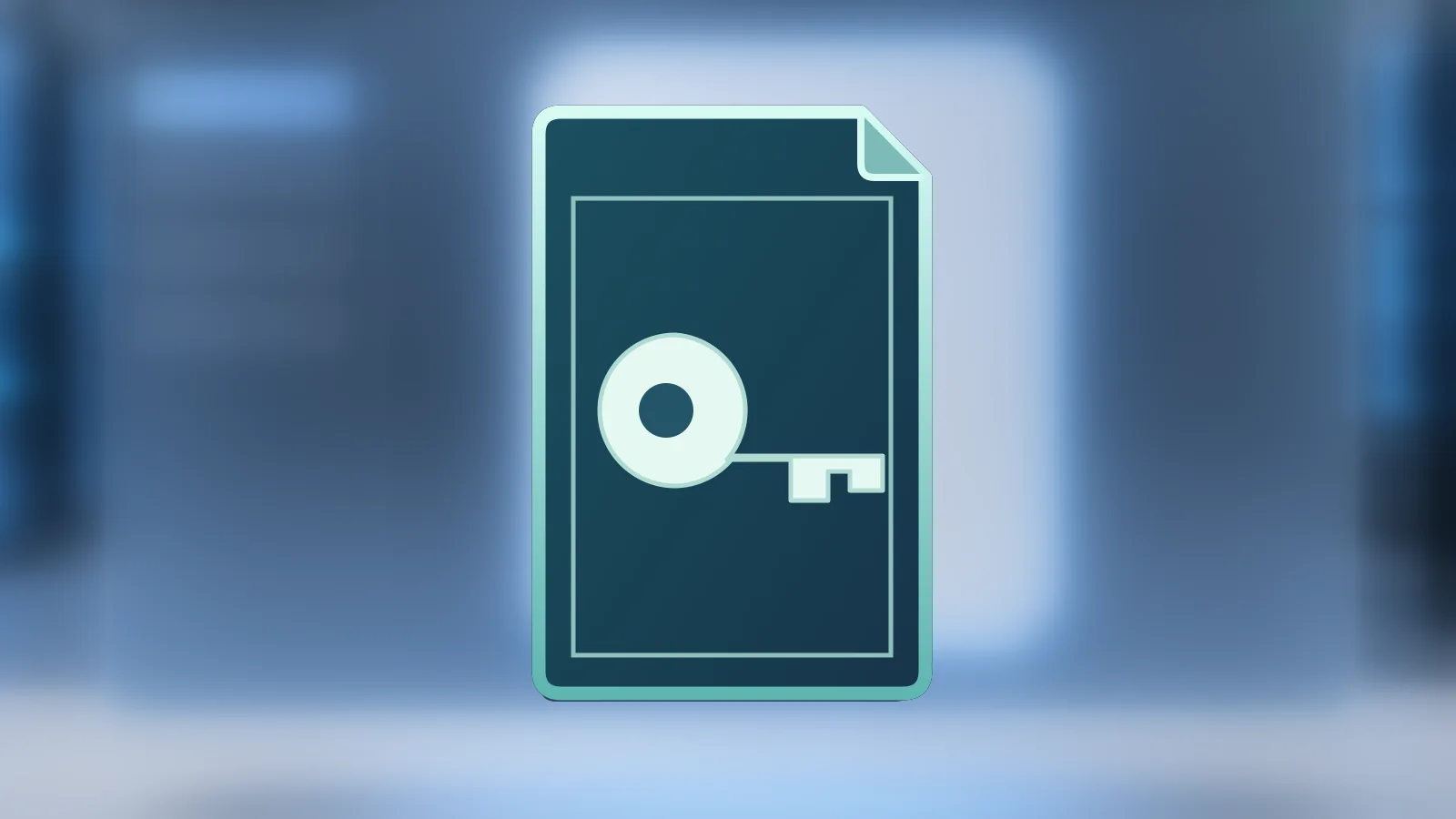 Editorial illustration of a large license certificate with a key symbol inside a softened on-prem software console.