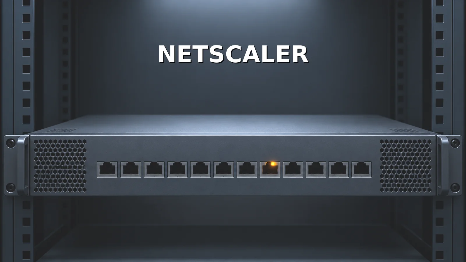 Editorial depiction of a network gateway appliance with an amber status light and a NetScaler label.