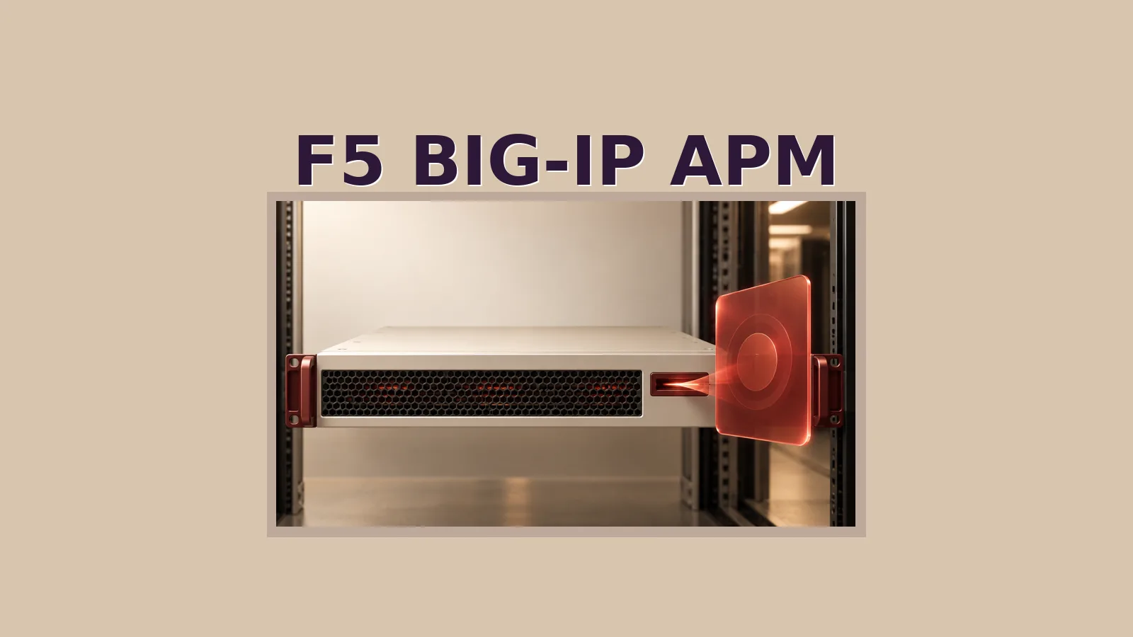 Conceptual rack access gateway beside an authorization token, labeled F5 BIG-IP APM.