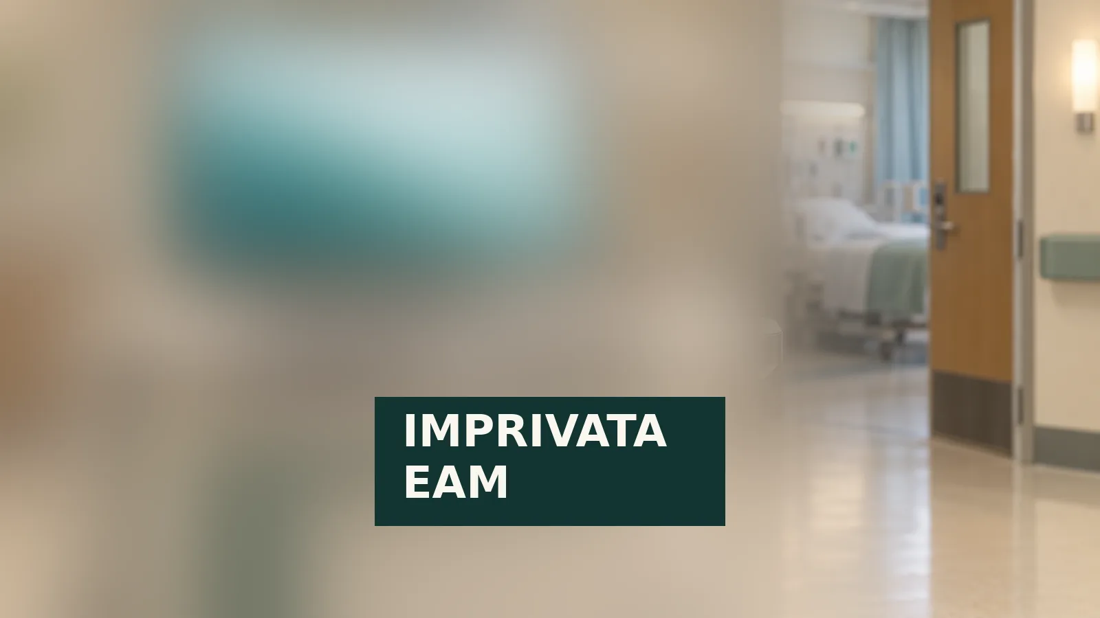 Soft-focus clinical workstation and hospital corridor with a separate editorial Imprivata EAM identifier.