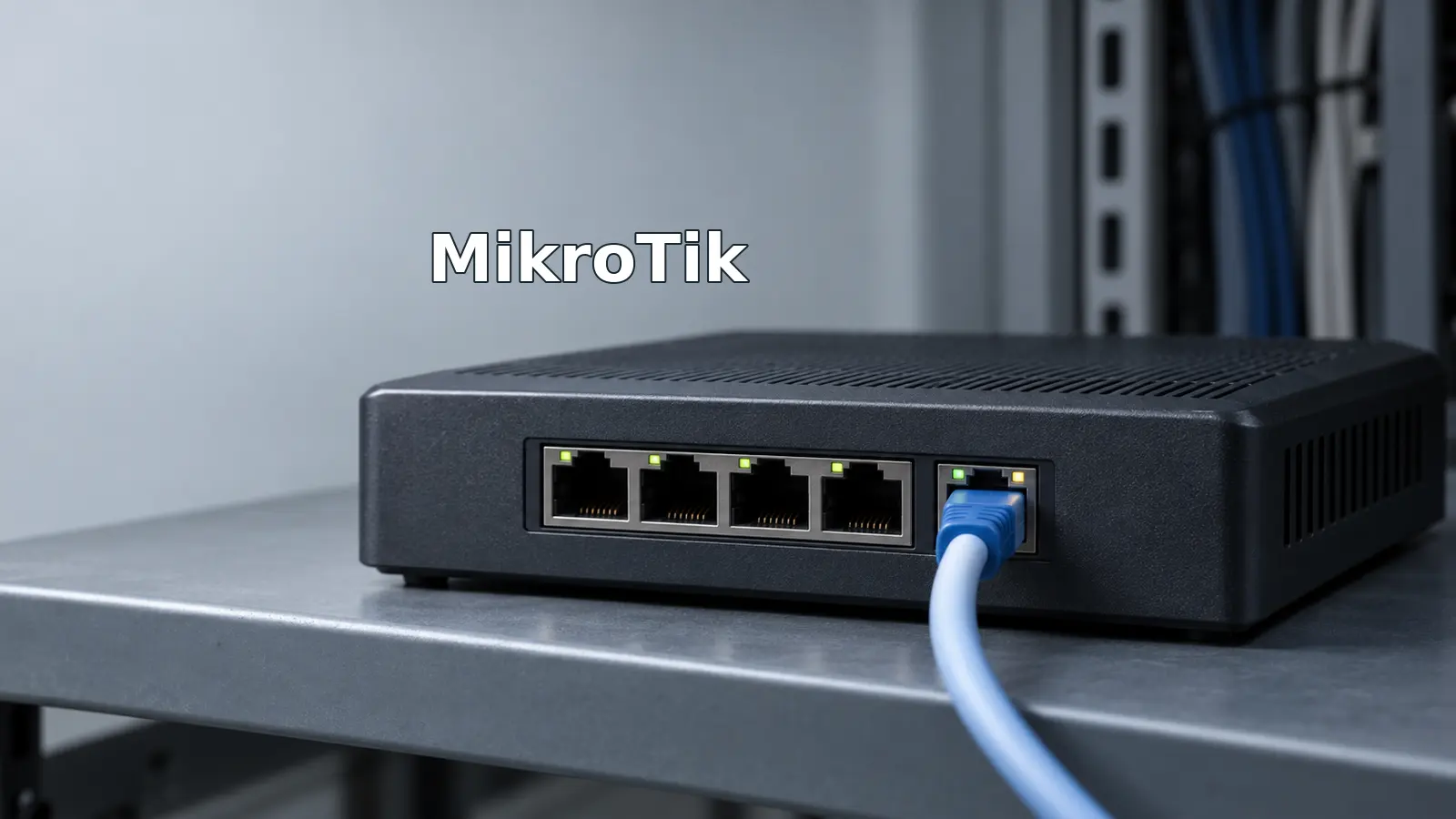 A network router with one management cable plugged into its front panel, illustrating exposed SSH access.