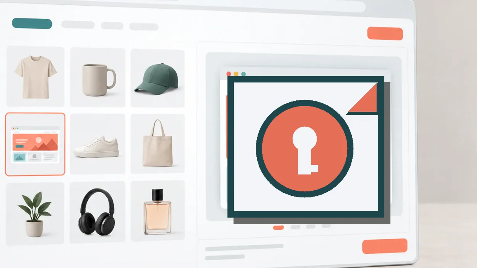 Illustrated store media gallery with an opened file bearing a large credential-keyhole symbol.