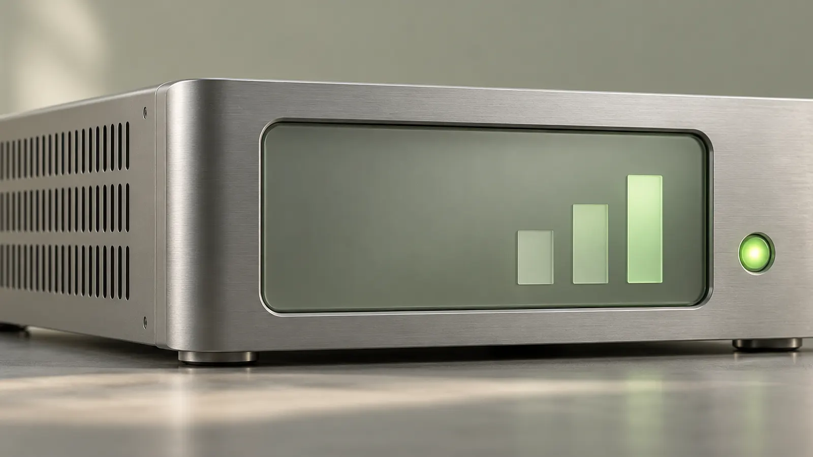 Illustration of a host web security server with an illuminated statistics panel.