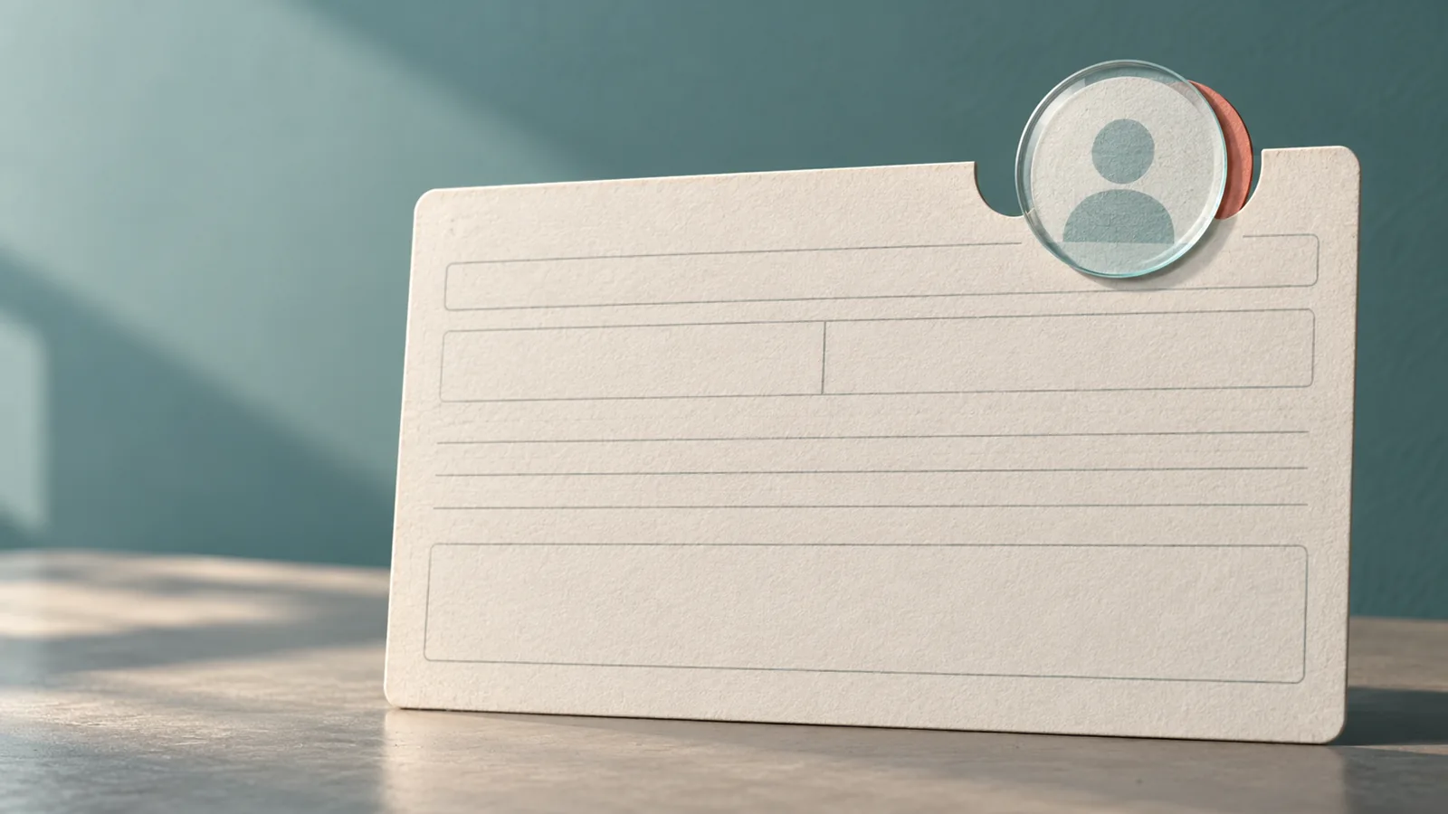 A large helpdesk ticket card with a displaced user-session seal, against a quiet service-desk background.